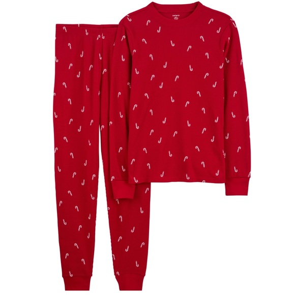 Carter’s Adult Ribbed Thermal Winter Christmas Candy Cane Shirt Pants Pajamas - Picture 1 of 2